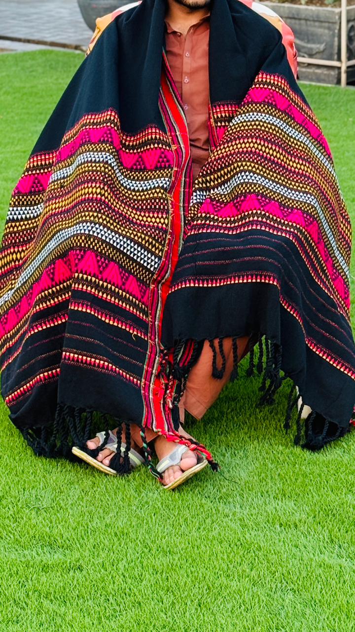 FULL SINDHI STYLE SHAWL BLACK RED